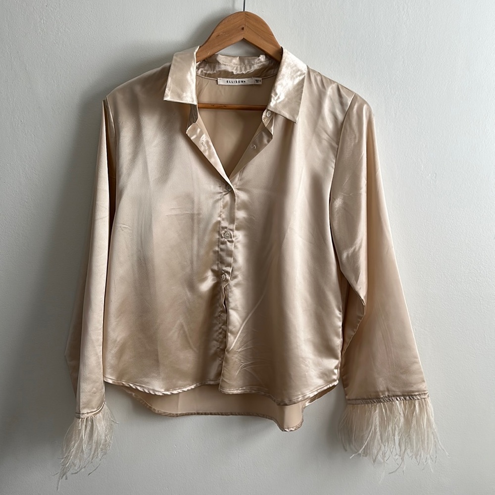 Blush fringe sleeve blouse